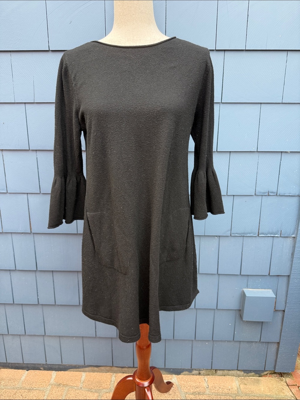Maglifiao Women's Black Bell-Sleeve Long-Sleeve Dress large stretch